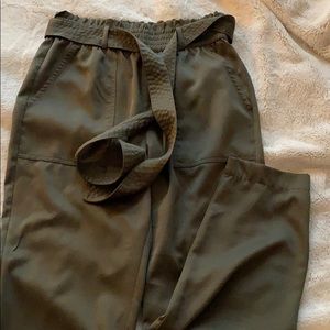 Army Green Silk Paper Bag Pant